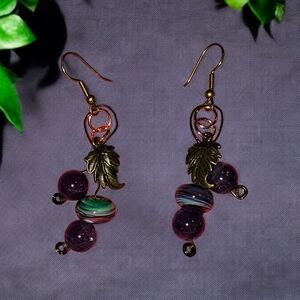 Elegant Purple and Gold Leaf Earrings